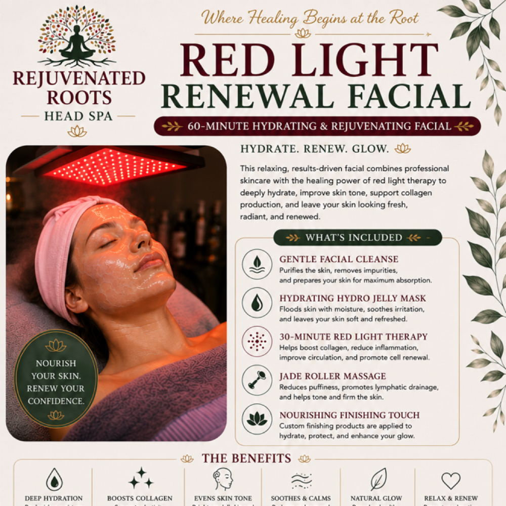 Red Light Renewal Facial at Rejuvenated Roots Head Spa, LLC in Brownwood, TX