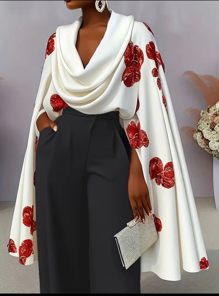 Woman Elgant Floral Print Puff