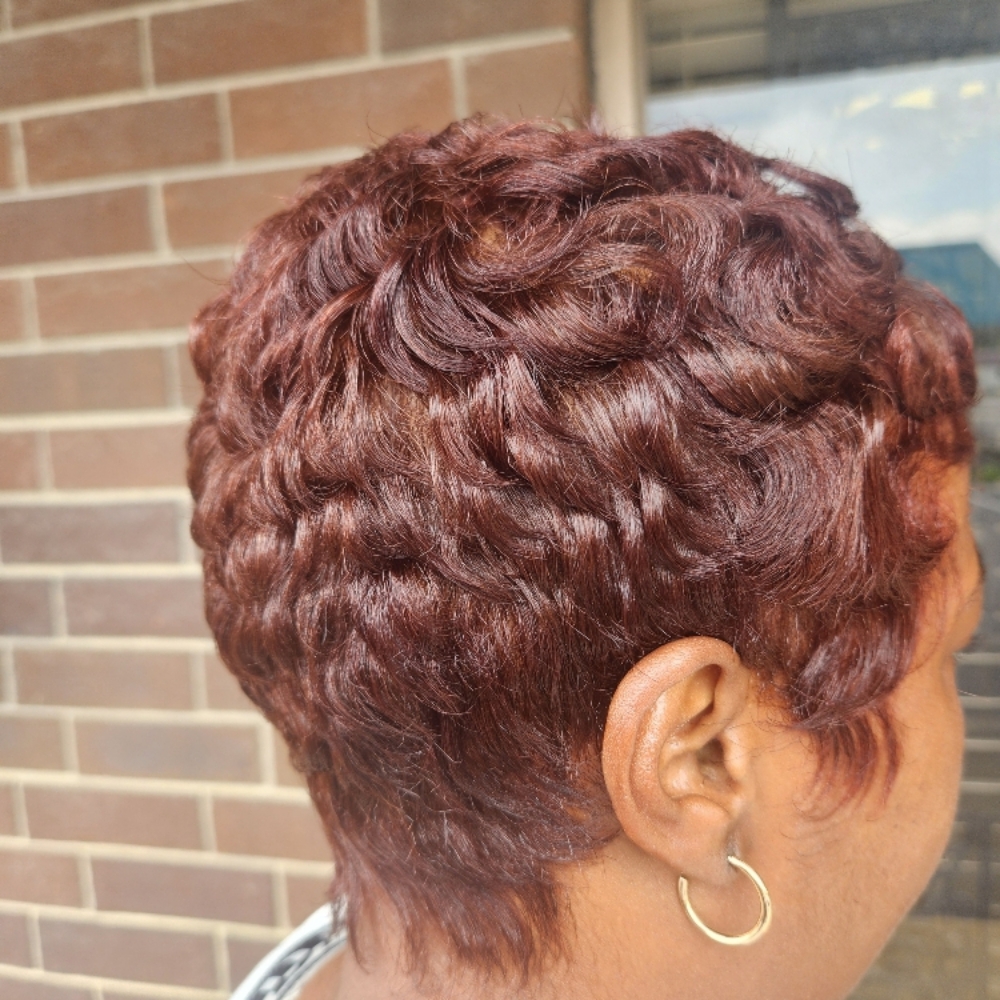 Relaxer/Pixie Cut at Pinkie's Hair and Nails Salon Studio in Chattanooga, TN