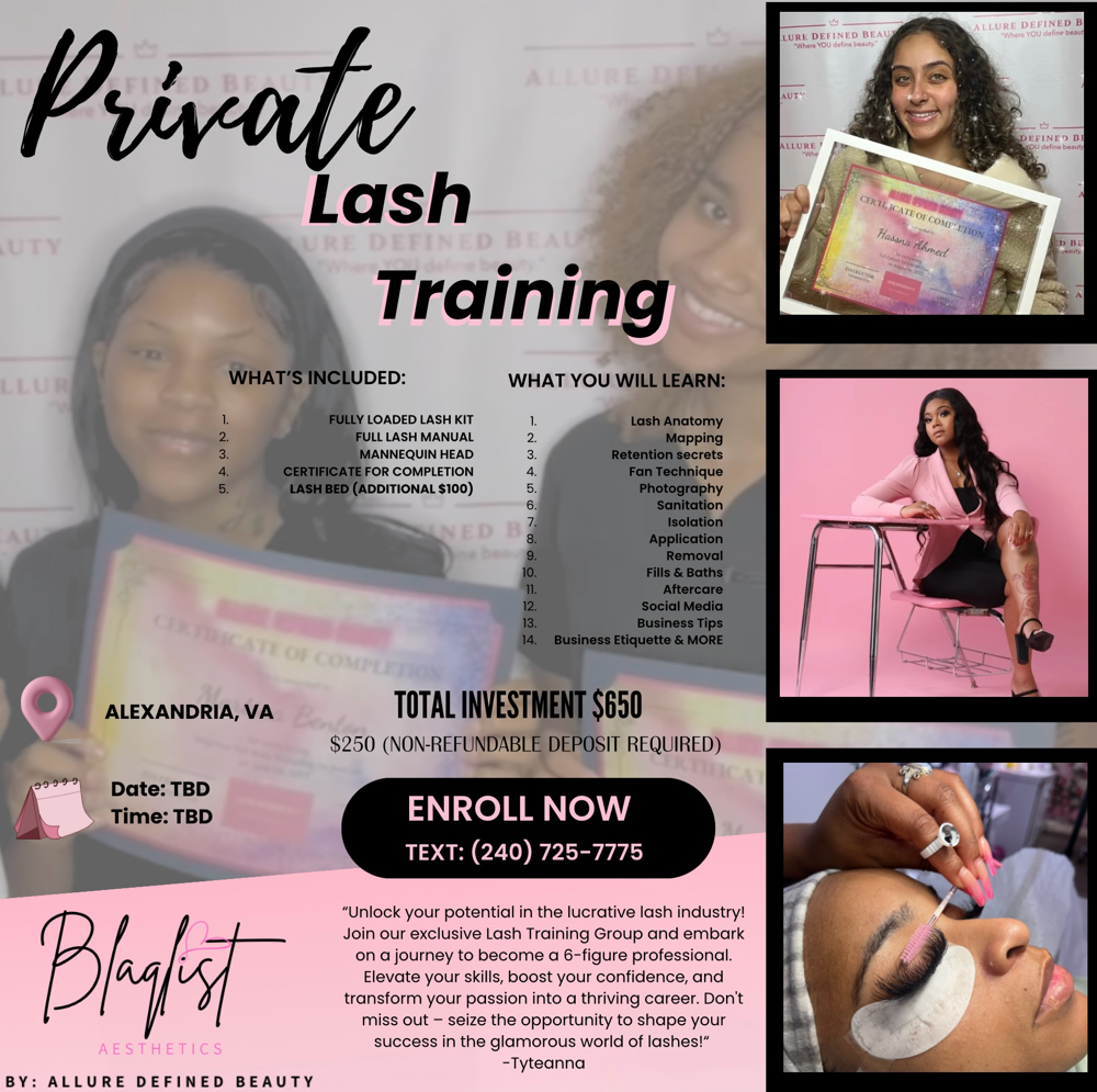 1 on 1 Lash Training at Allure Defined Aesthetics in Jacksonville, FL