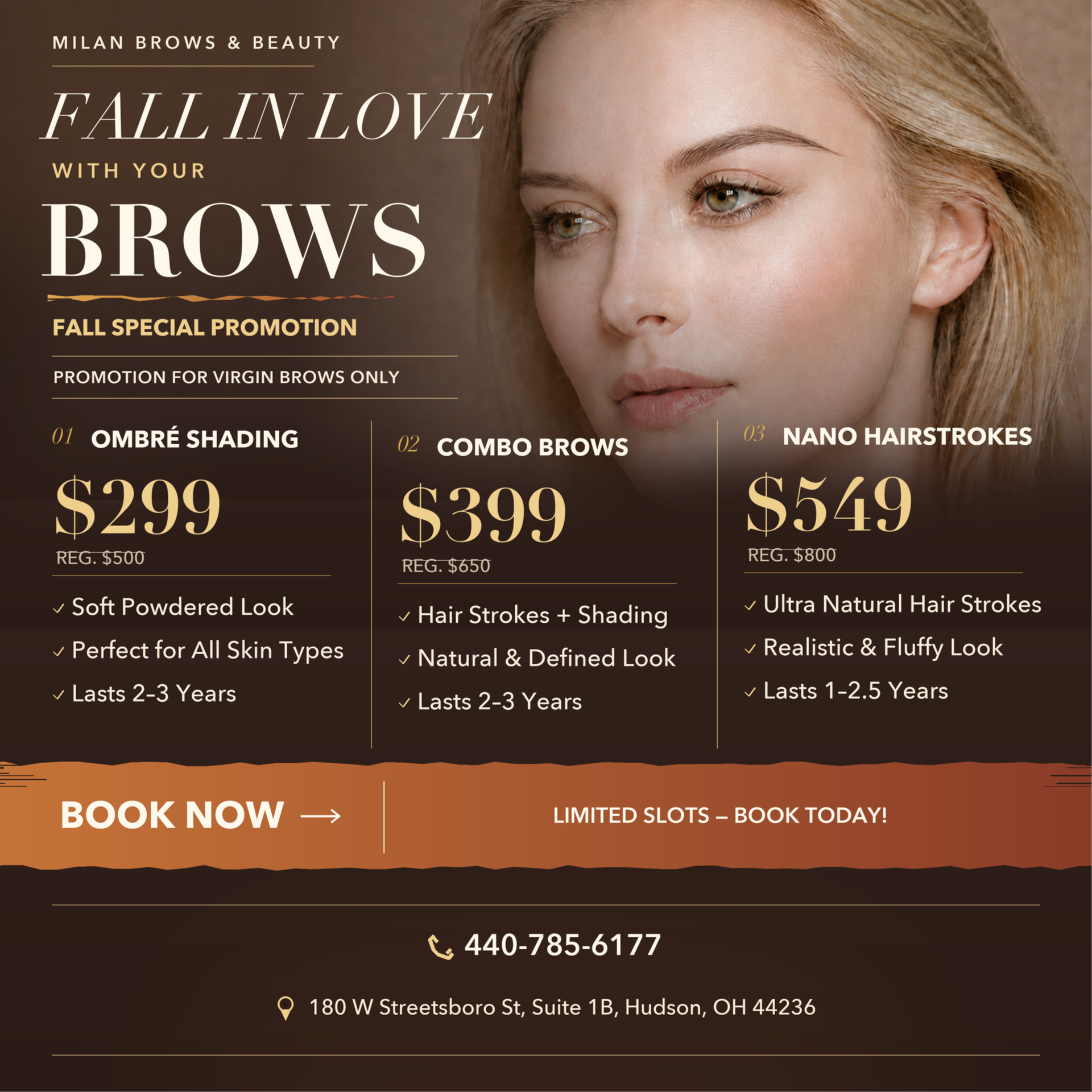 OMBRE BROWS PROMOTION at Milan Brows & Beauty in Hudson, OH