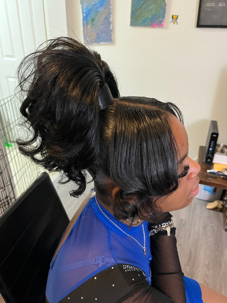 Weave ponytail w/ Bangs at Private Paradise House of Braids & Esthetics in Pittsburgh, PA