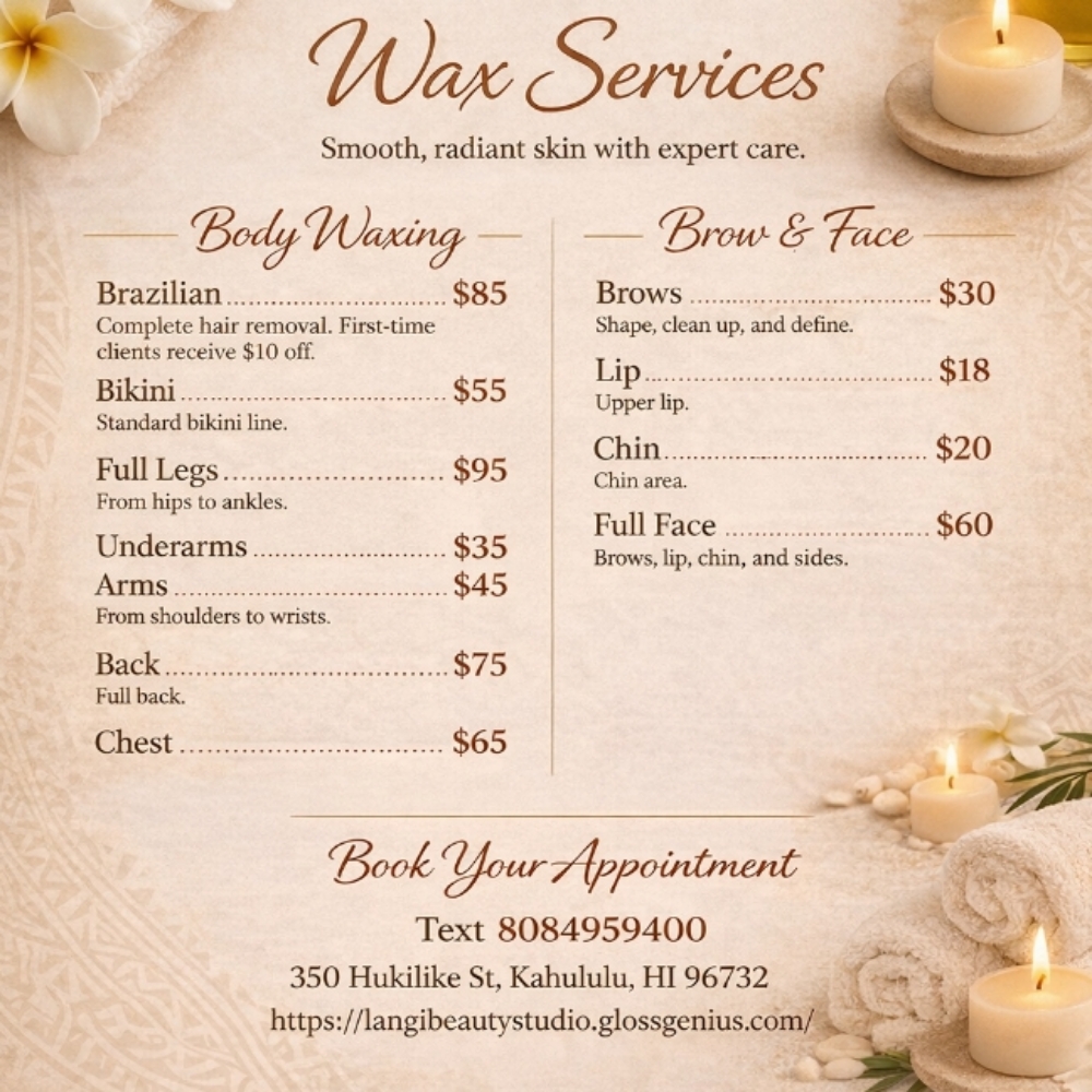 Full Face Wax at Langi Beauty Studio in Kahului, HI