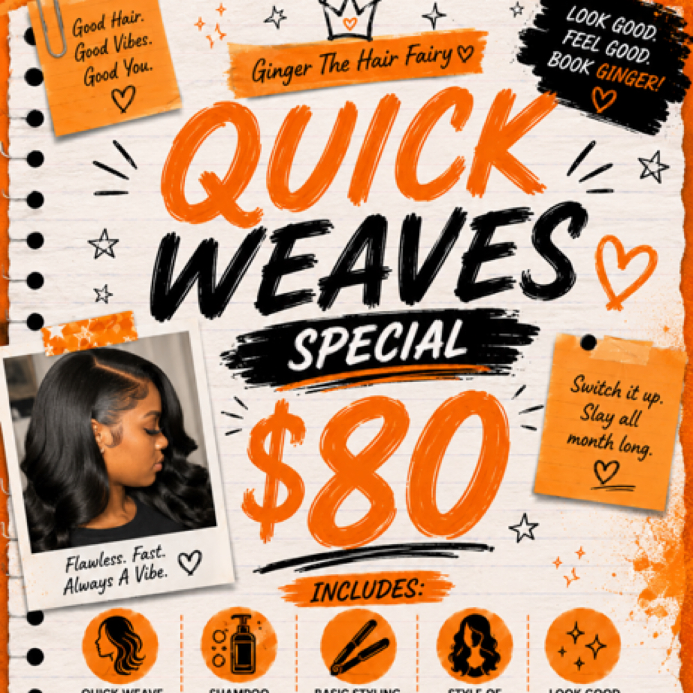 Quick weave $80.00 Special at Fairy land studio in San Antonio, TX