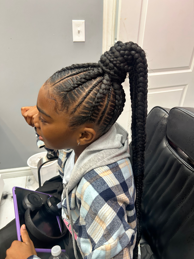 Large PonyTail/Bun Feed In Braids