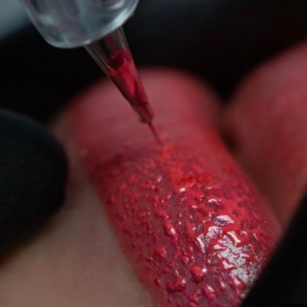 Lip touch-up at Bare Faced By Sam in Crestview Hills, KY