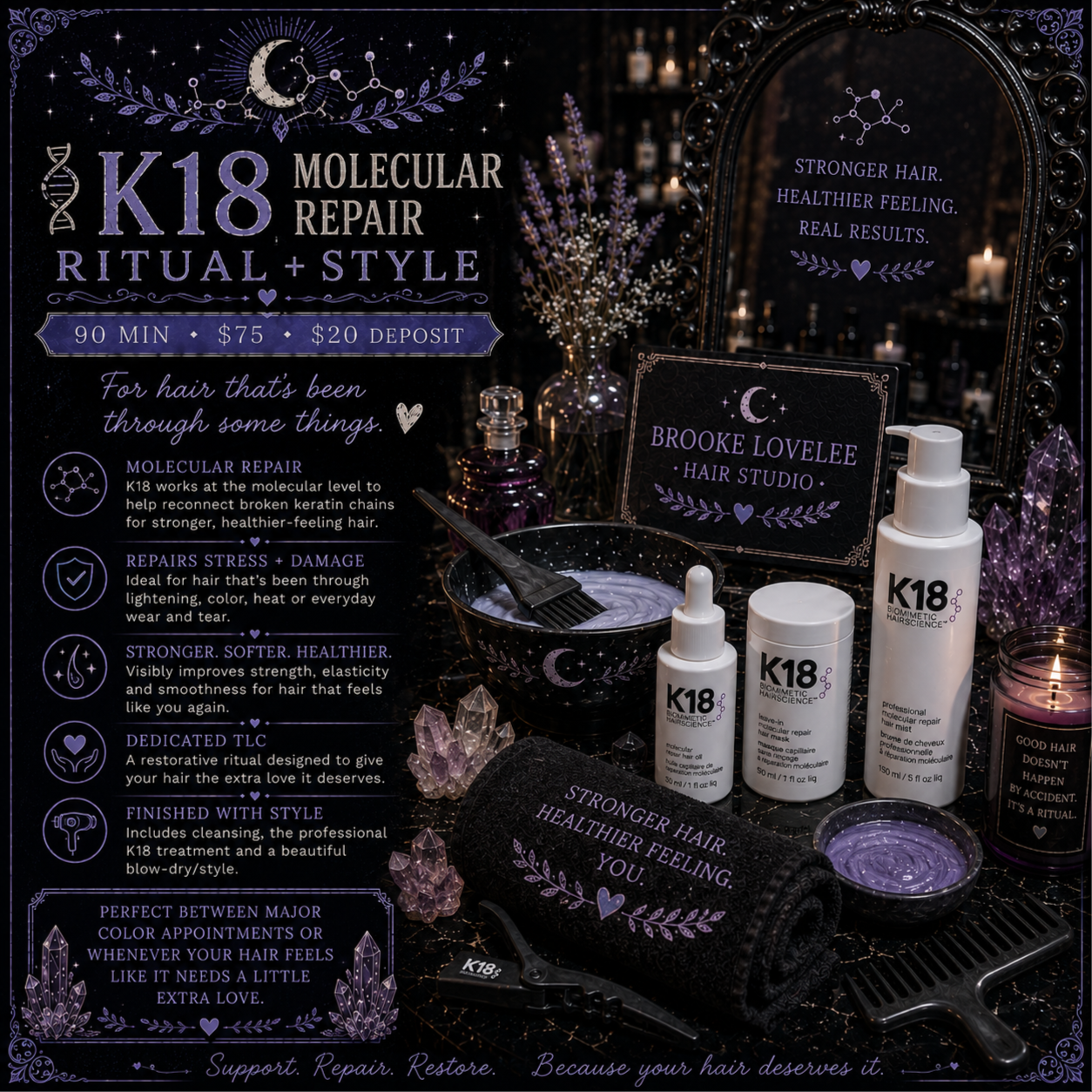 K18 Molecular Repair Ritual + Style at Brooke Lovelee Hair Studio in Northwood, OH