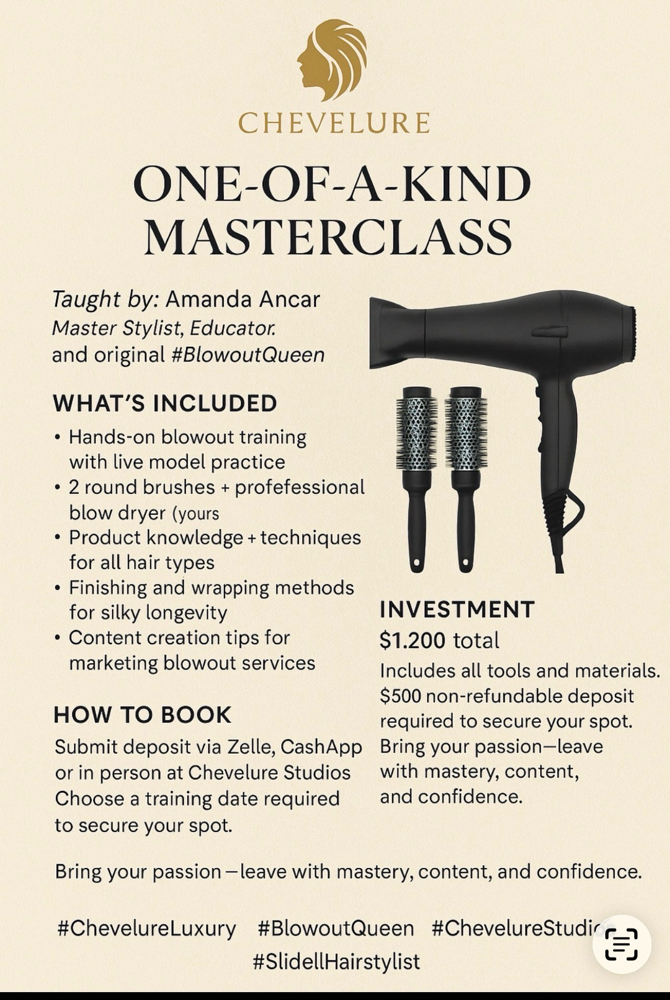 One On One Blowout Training at Chevelure Studios & Suites in Slidell, LA