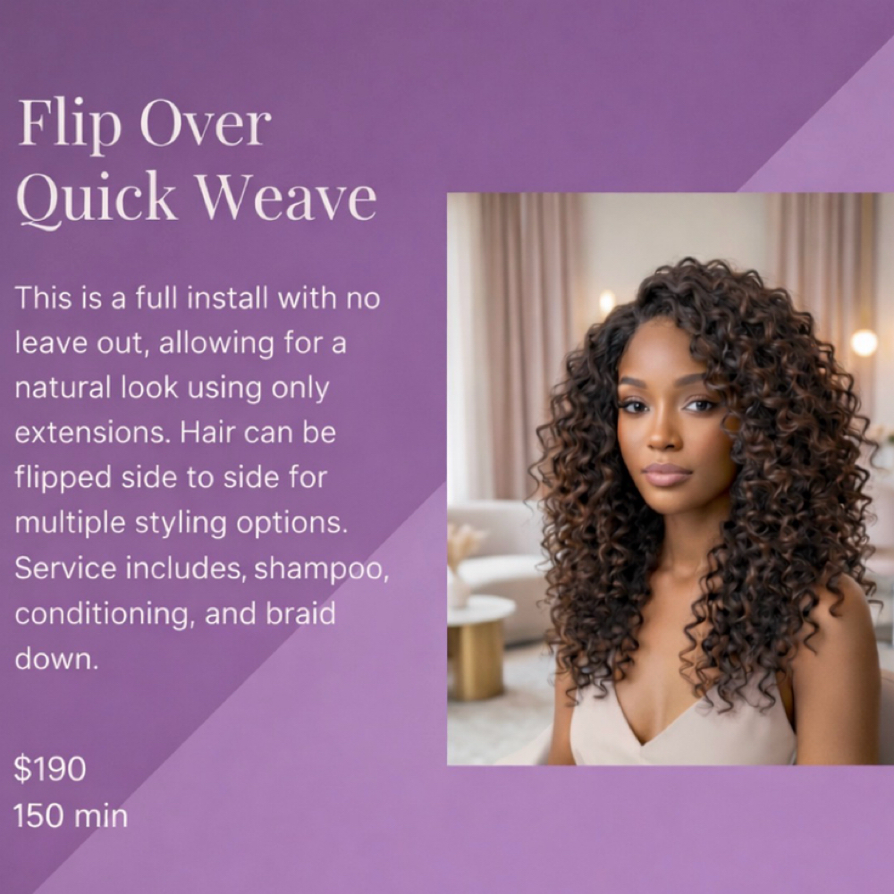 Flip Over Quick Weave/Curly Hair at Hair by J’Rena’ in Lawrenceville, GA