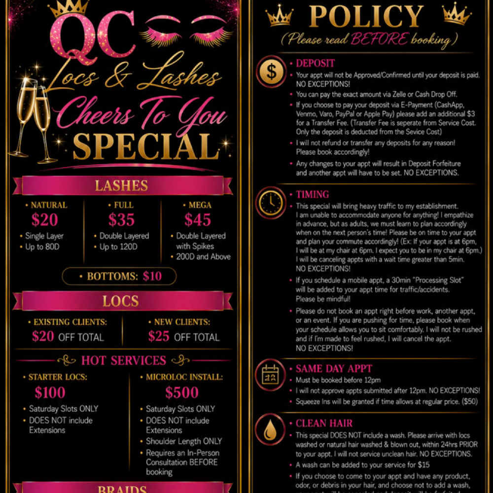 Cheers To You Special at QC Locs & Lashes in Fort Worth, TX