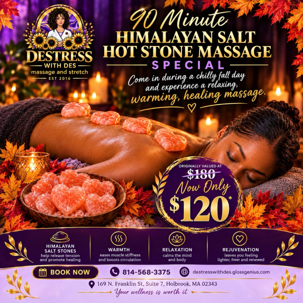90 minutes Himalayan Hot Stones at Destress With Des in Holbrook, MA