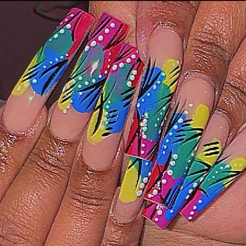 XL Acrylic W/Designs at Emerald Aura Nails & Spa in Little Rock, AR