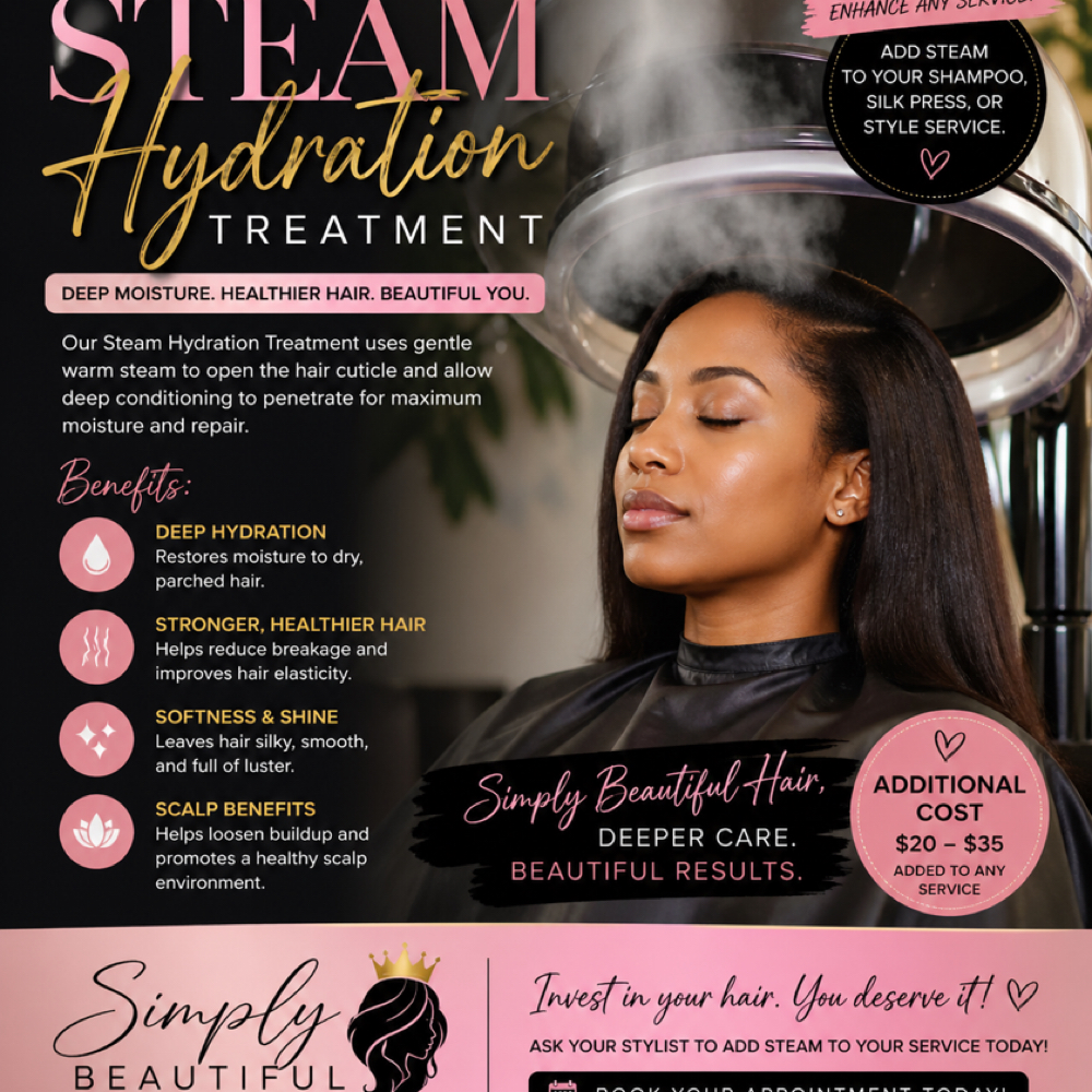 Steam Hydration Treatment at Simply Beautiful Hair Salon in Delco, NC