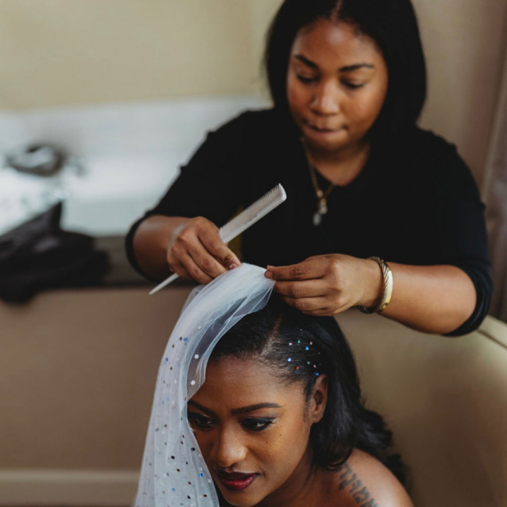Bride Styling With Veil Placement at Shirelle Stowers in Taylor, MI