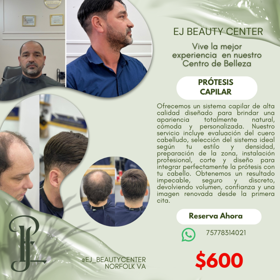 Protesis capilar hombre at EJ Beauty Center in Norfolk, VA