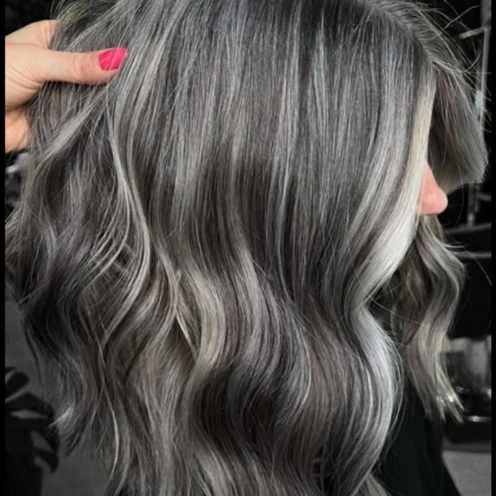 Silver Hair transformation at The Root Tap in Colorado Springs, CO
