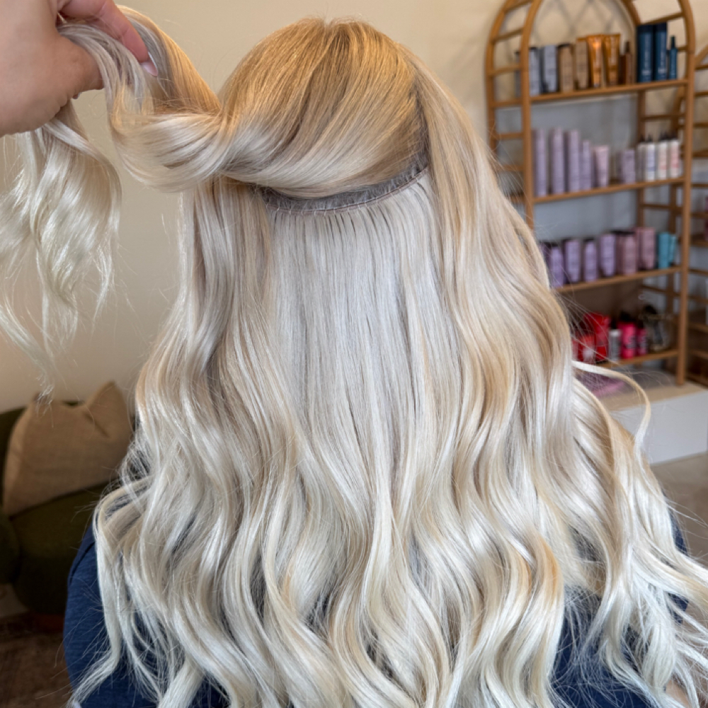 Hand Tied Extension Application at Styled By Amber Jennell in Mountain City, TX