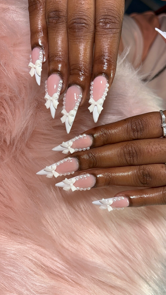 Stiletto Frenchies With Charms at nailsbymal3iah in Americus, GA