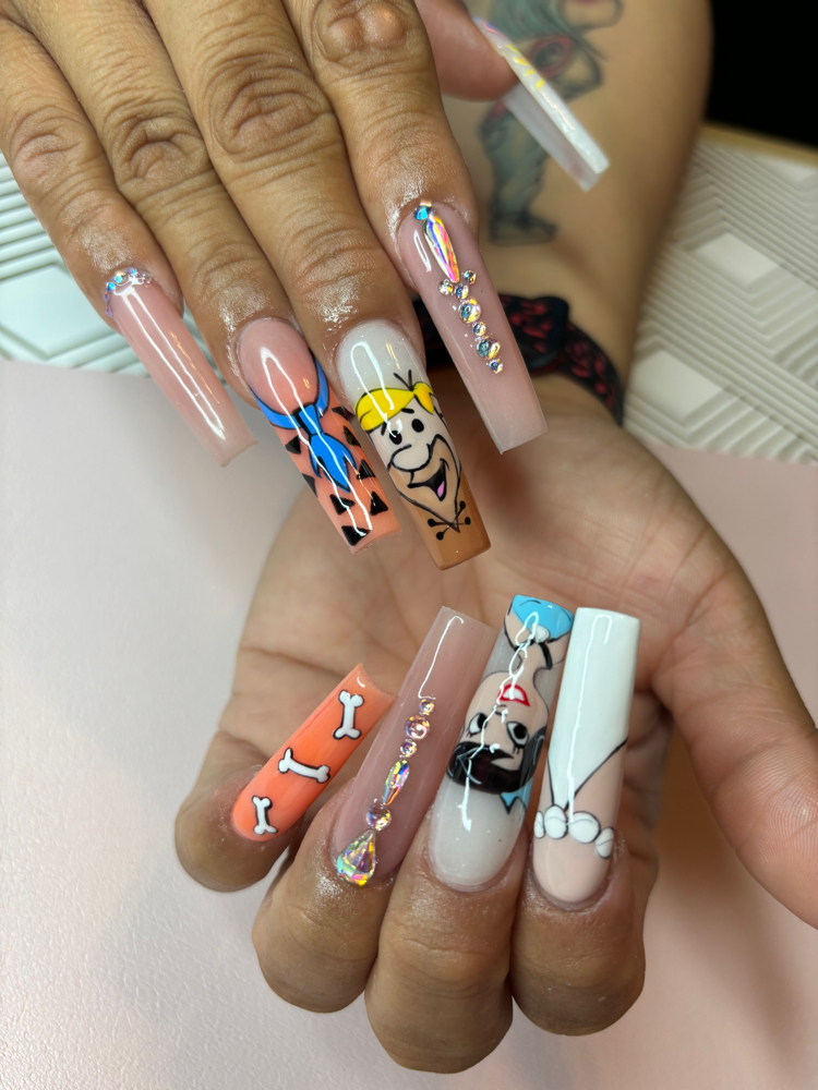 Long Acrylic Artwork Nails