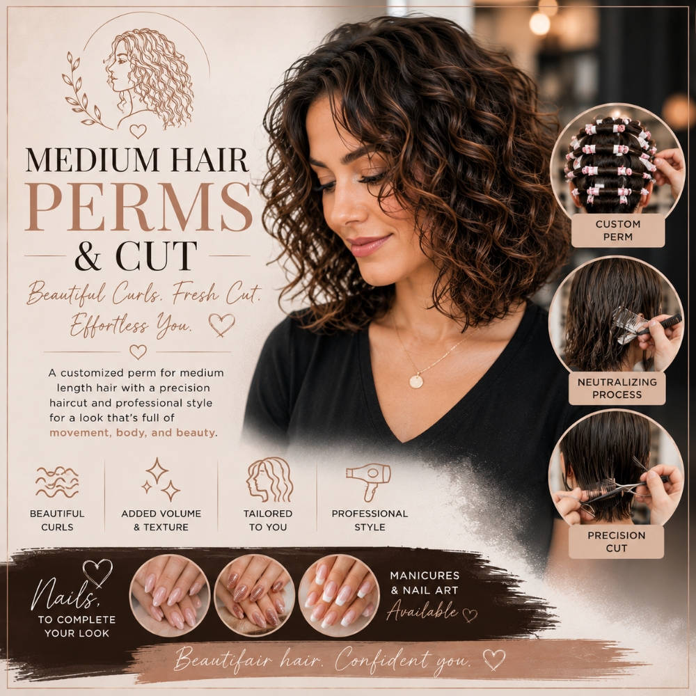 Medium Hair Length Perms & Trim at Regina's Hair & Nail Studio in Corning, CA