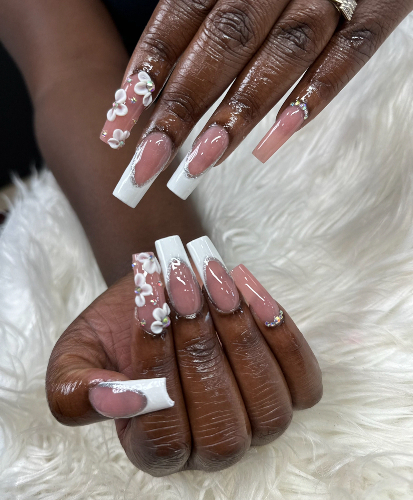 Pink & White Long Full Set (ombre