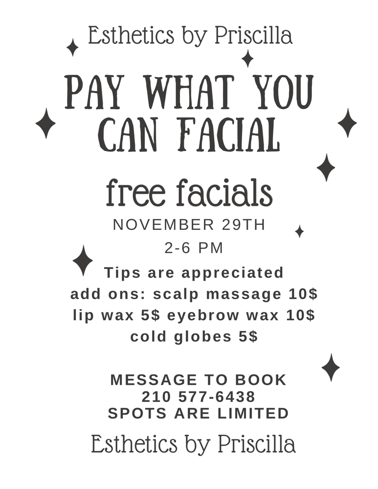 Pay What You Can Facial/scalp Mass.