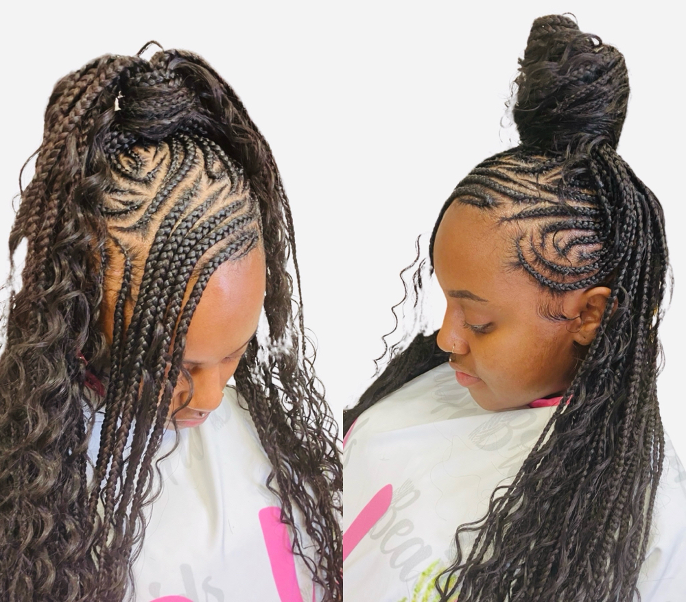 Half Fulani W/bangs Half Boho Knot