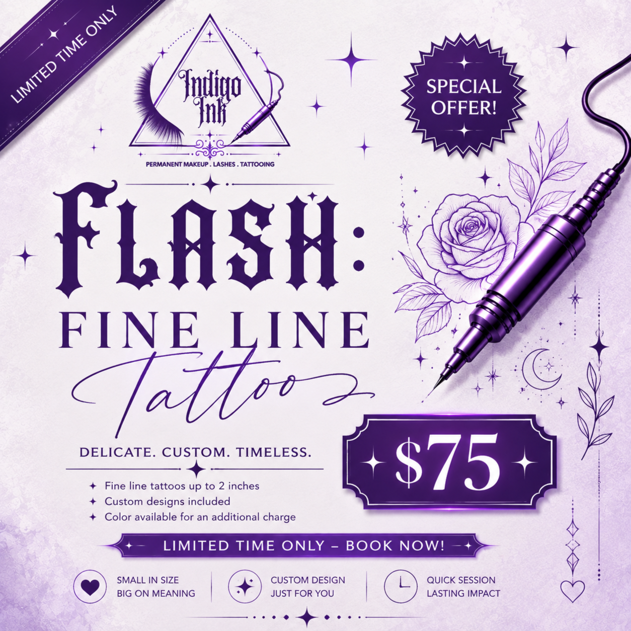 FLASH: Fine Line Tattoo $75 at Indigo Ink 210 in San Antonio, TX