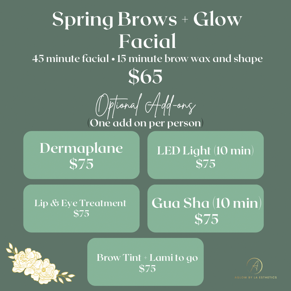 Spring Facial & Brows at Aglow by LA Esthetics Ashley Rutter in Glenpool, OK