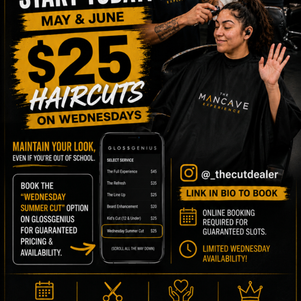 Community Cut Wednesday ā $25 at The Mancave Experience šElevated Grooming for Men of Purpose. ⢠in Glendale, AZ