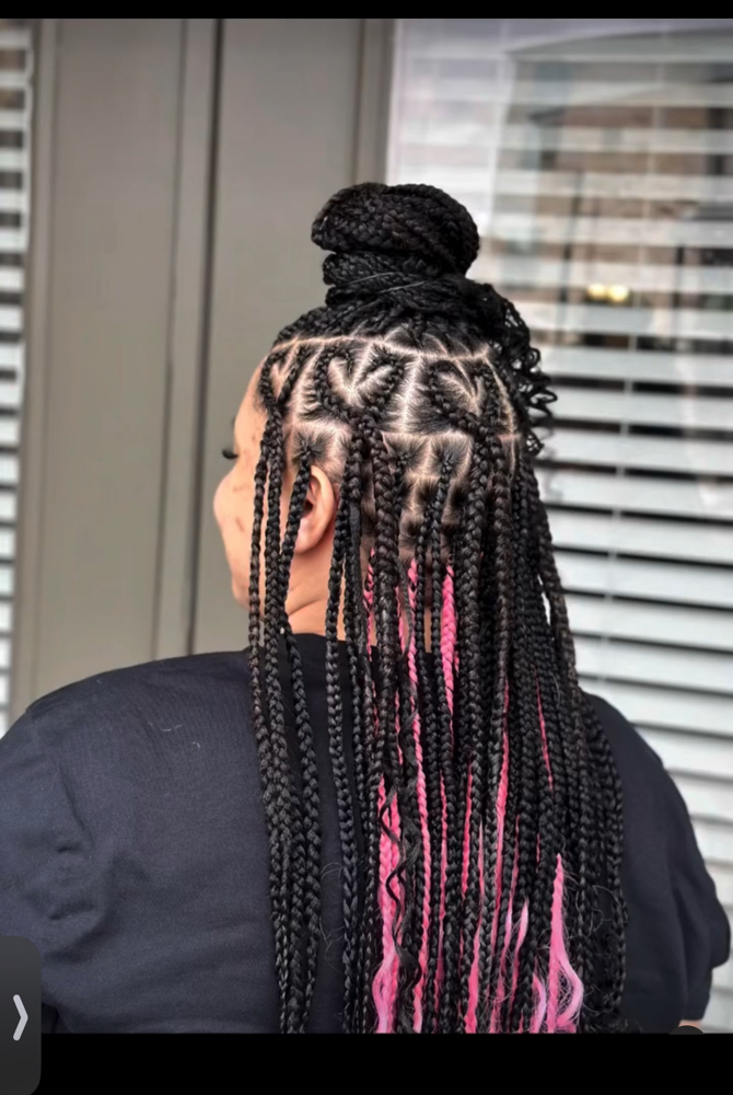 Knotless Braids With Heart Designs at Goddess Stylez in Sealy, TX
