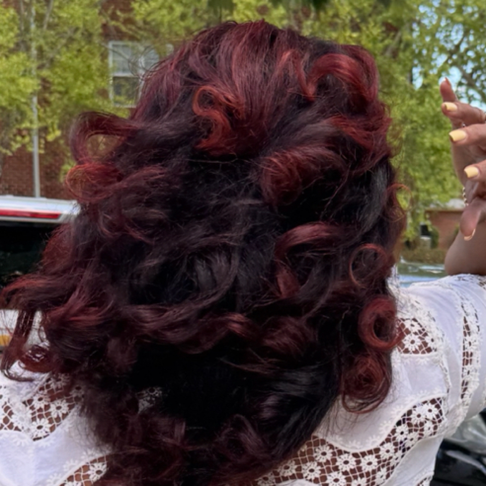 Natural Sewin w Leave Out w Full Head Curls at Greensboro Blowouts and Extensions in Greensboro, NC