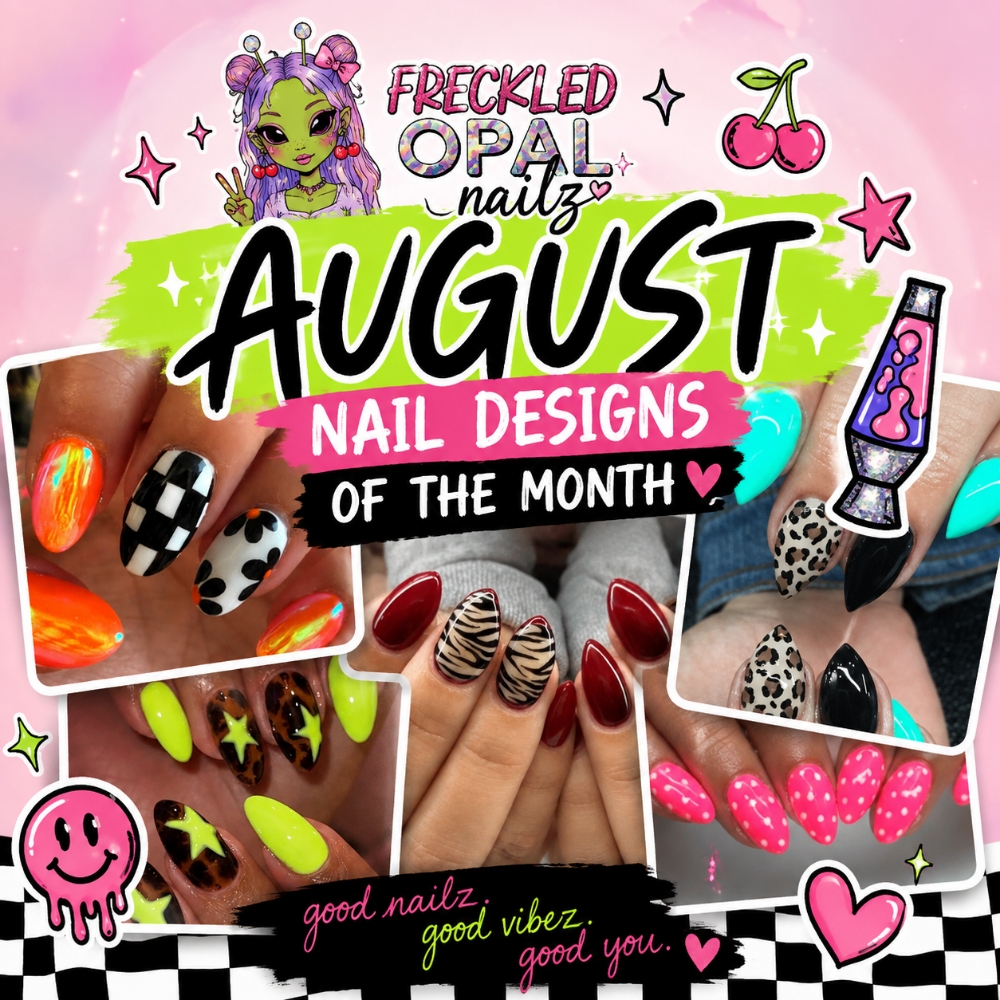 August. 🌞 Designs Of The Month. at freckled opal nailz ✌🏻 in Jeffersonville, IN