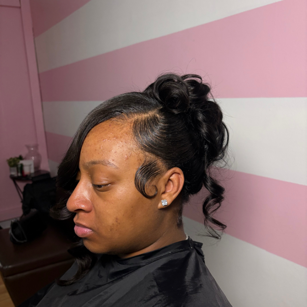 QW Messy Bun + Bangs + Braid at Crowned Beauty Studios LLC in Detroit, MI