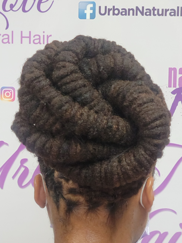 Loc Updo at Royal Roots Natural Hair Salon Studio in Bowie, MD