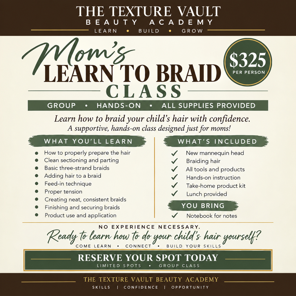 Mom’s Learn To Braid at The Texture Vault in Millington, TN