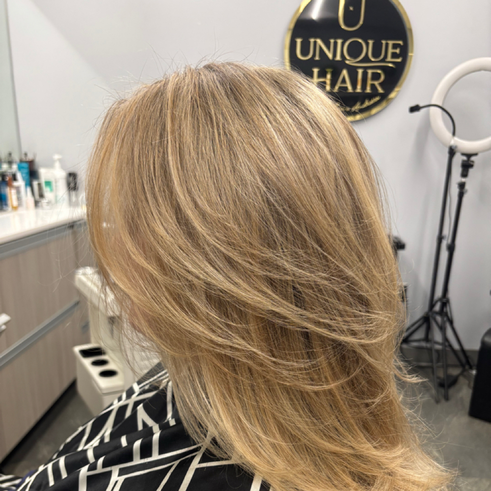 Highligths and Blowout at Unique Hair Studio by Ana Pereira in Natick, MA