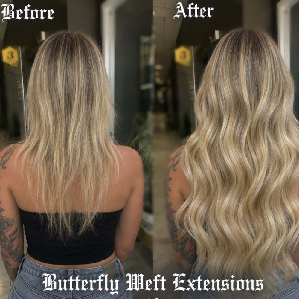 Butterfly Weft install at Wink & Whisper Lash and Hair Studio in Mooresville, NC