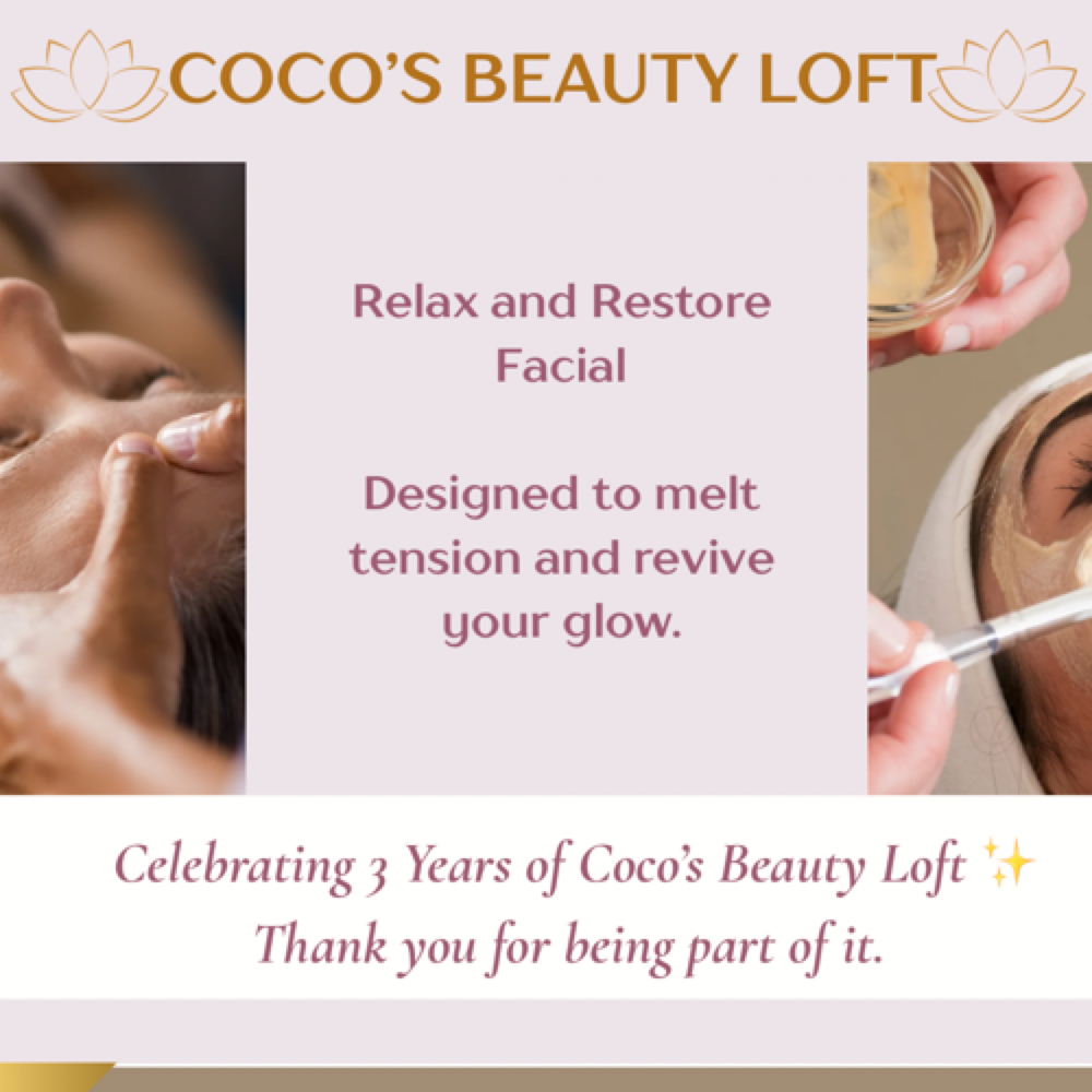Relax and Restore facial at Coco’s Beauty Loft in Lock Haven, PA