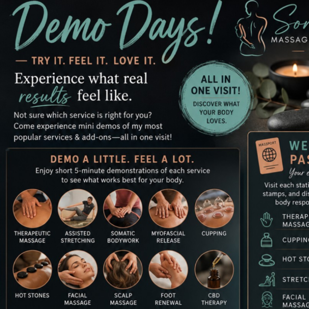 Demo Days! Sat. July 25th Only at Somatic Massage & Bodywork By Jess in Lexington, KY