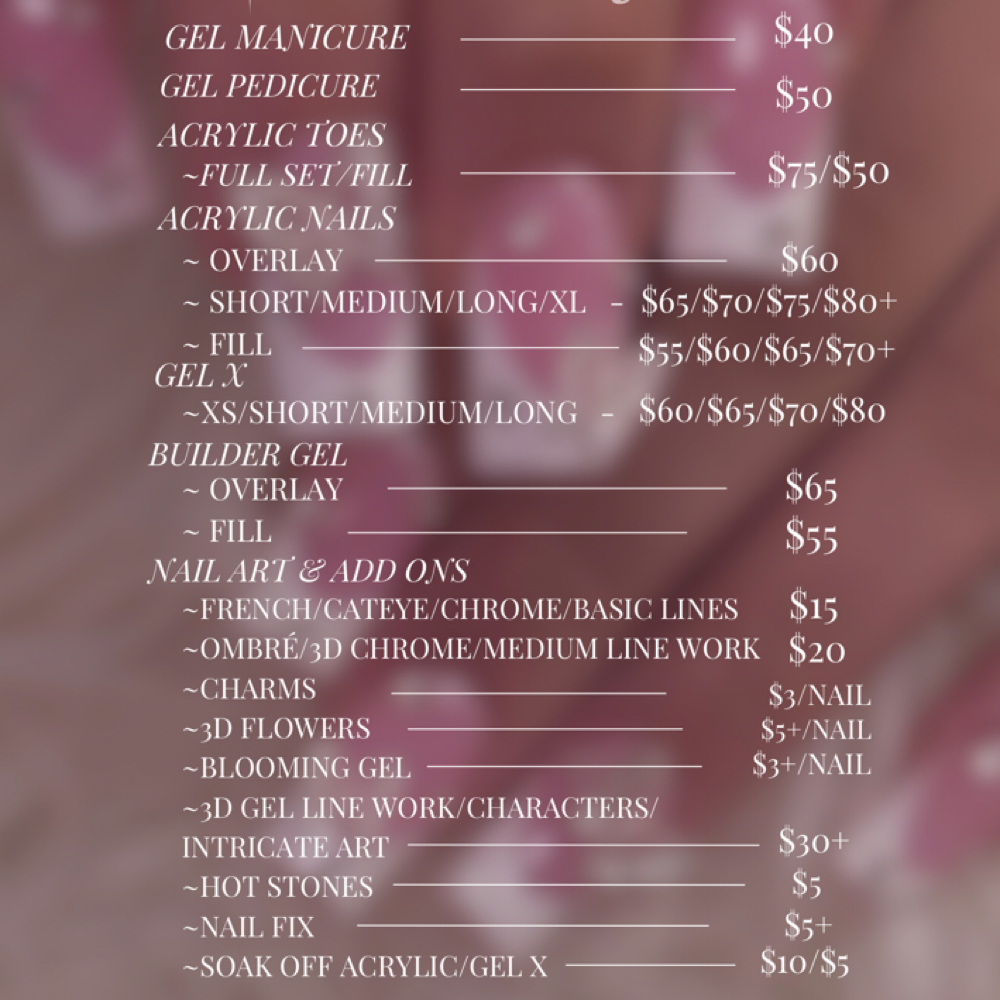 Pricing Menu/DON’T BOOK at Divine Design Lux Nail Bar in Springfield, MO