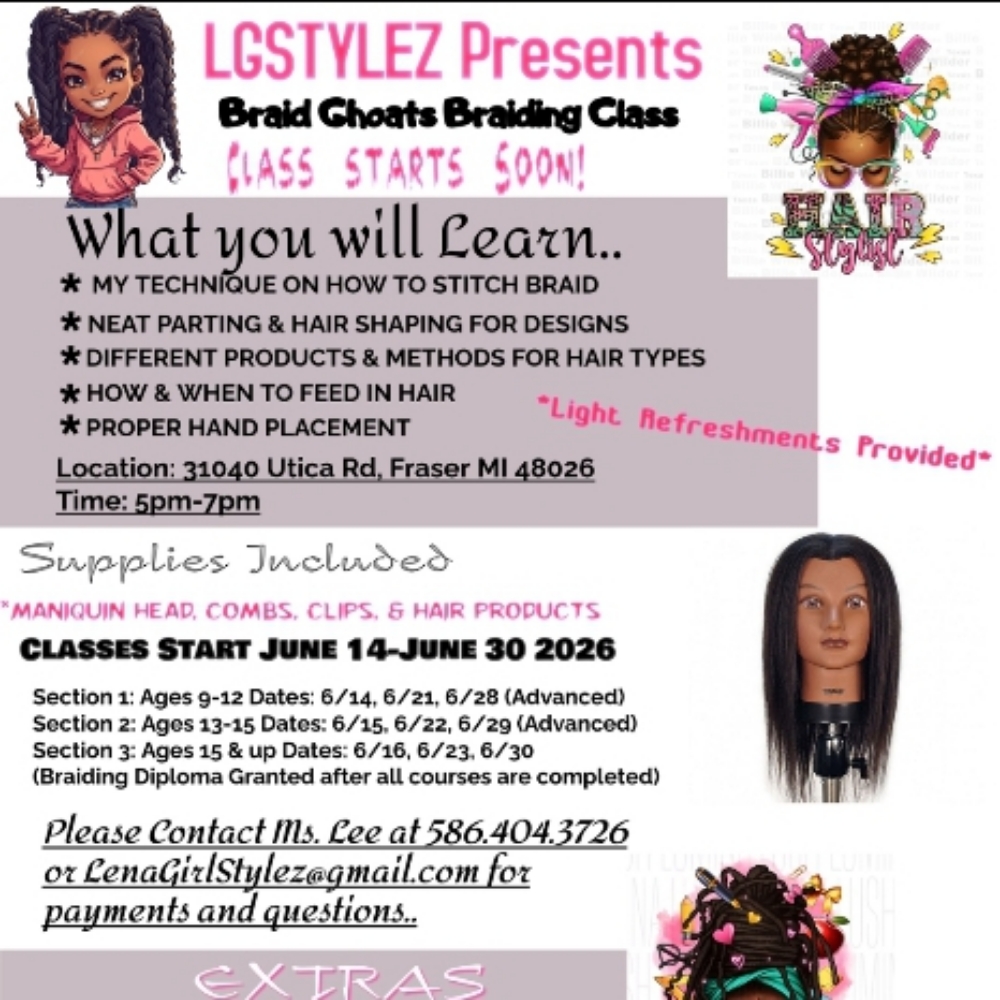 Braid Ghoats Braiding Class at LG Stylez LLC in Fraser, MI