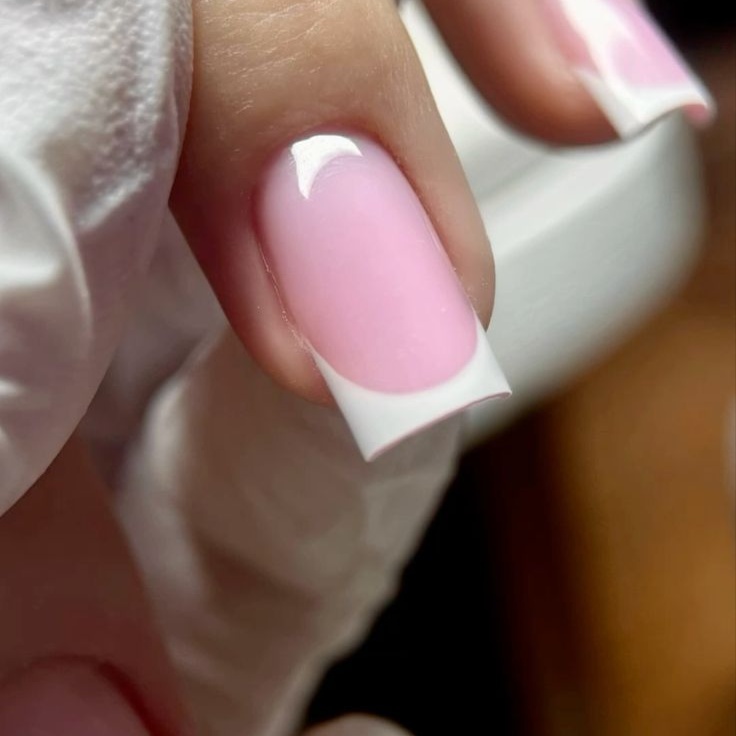 Solar Pink & White Nails at Saturia Nails in Cumming, GA