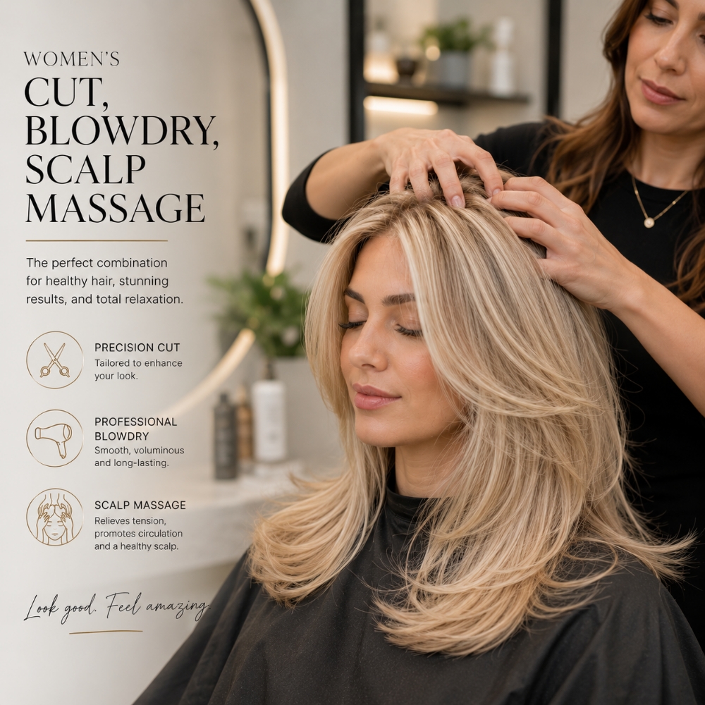 Women's Cut & Blowdry Scalp Massage at Suite Elixir Hair Studio in Timonium, MD