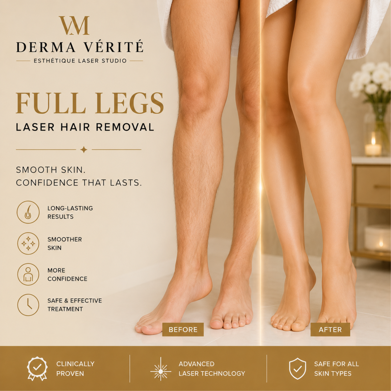 Full Legs Laser Hair Removal at Derma Verite Esthetique Laser Studio in Elmhurst, NY