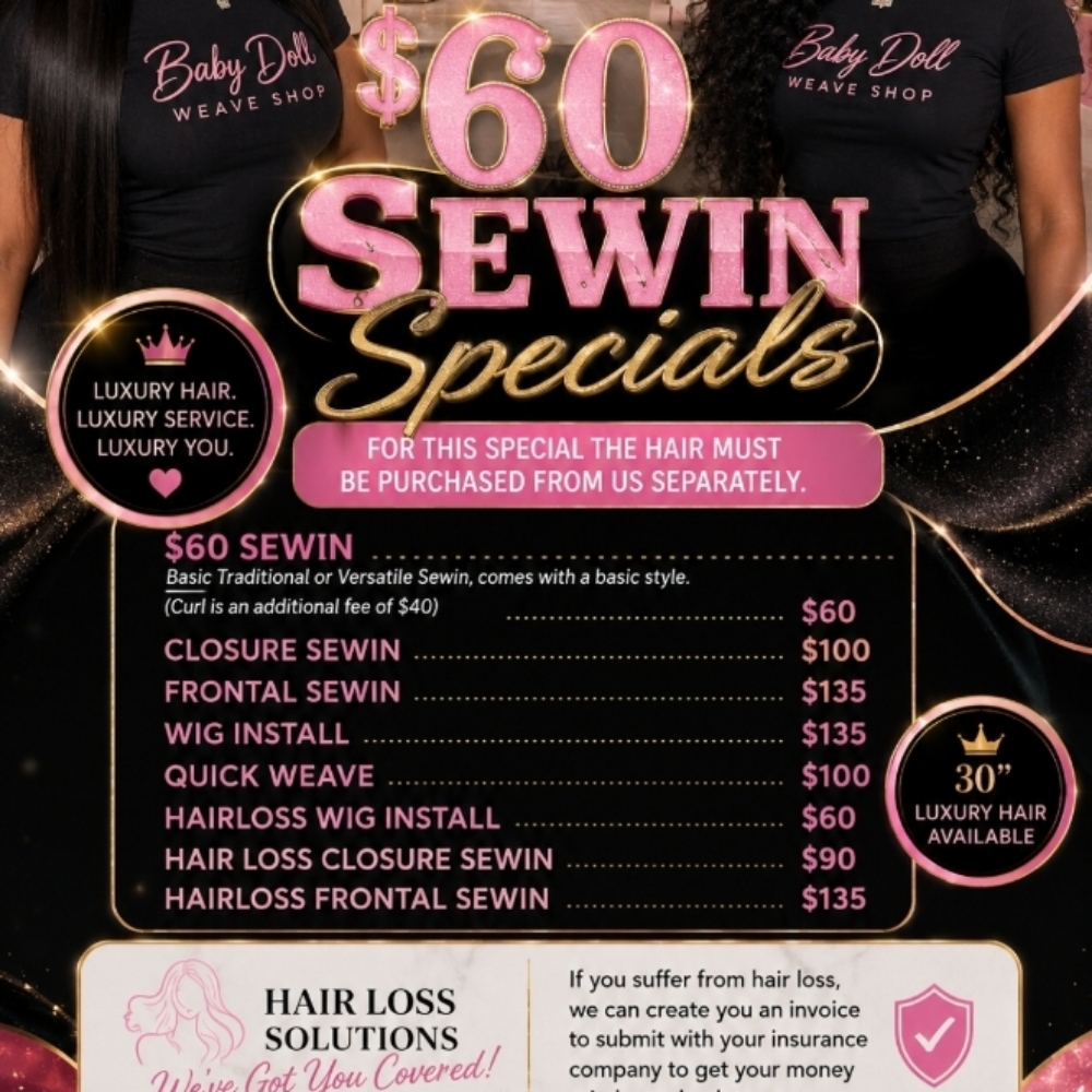 $60 Sewin Special! at The Hair Extension Bar & Spa 478-320-8810 in Byron, GA