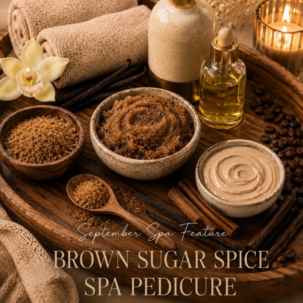 Spa Pedi- Brown Sugar Spice at 7 1 8 Beauty Bar in Hoboken, NJ