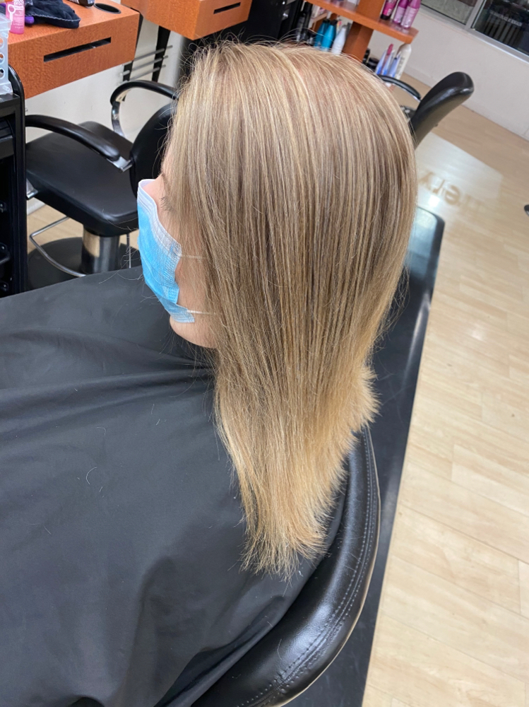 Root touch up & full highlight at Amber Leigh’s Hair Studio in Levittown, PA