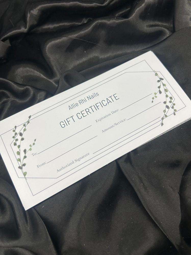 Gift Certificate at Allie Rhi Nails in Terre Haute, IN