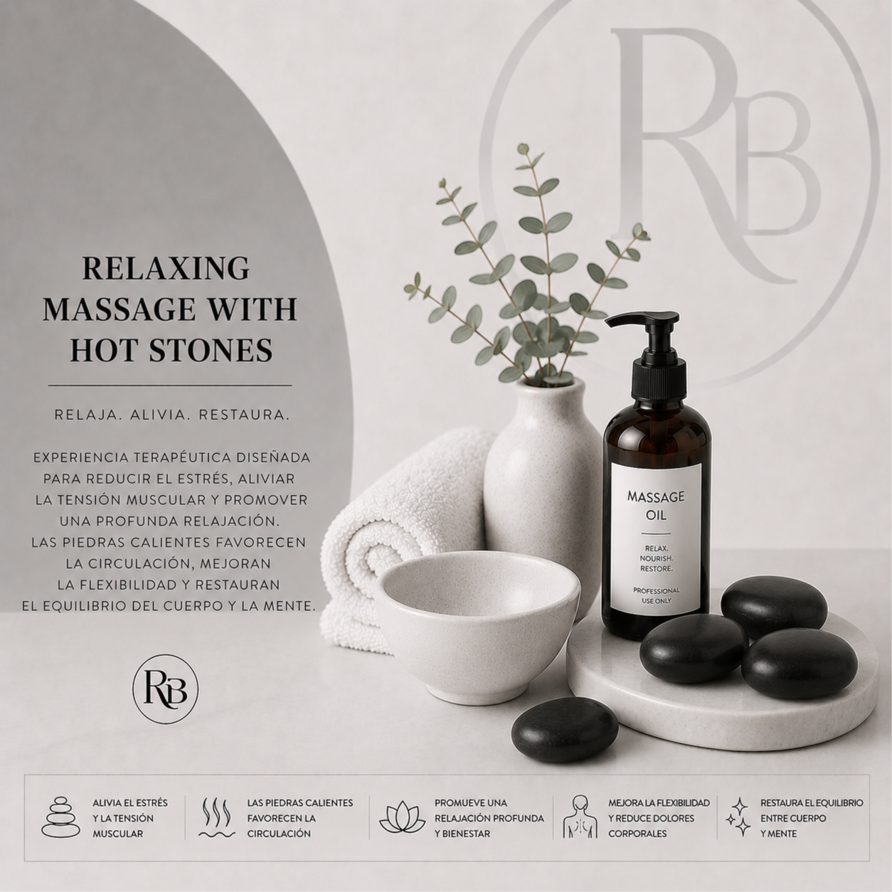 Relaxing massage with hot stones at Ross Beauty Center-Med spa in Duluth, GA